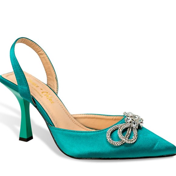 Elegant Teal Slingback Heels with Rhinestone Detail - Picture 2 of 4